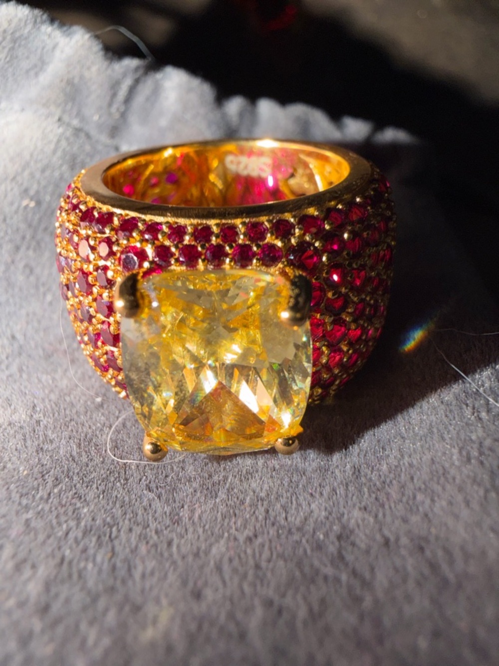 Gold-Tone Yellow & Pink Crystal Statement Ring